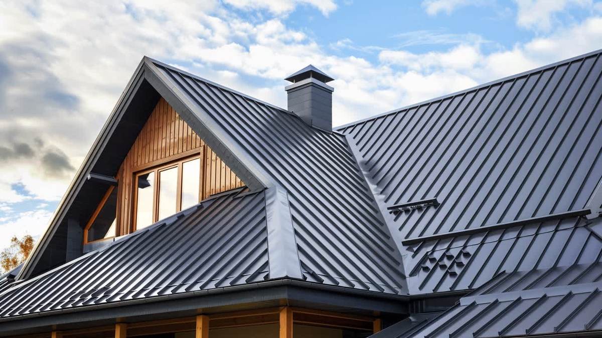 Foça EPDM Kauçuk Çatı – antrasit kenet sistem metal çatıyla kaplanmış müstakil ev